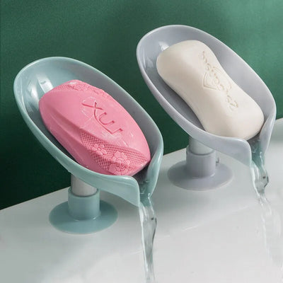 2pcs Drain Soap Holder Leaf Shape Soap Box Suction Cup Tray Drying Rack